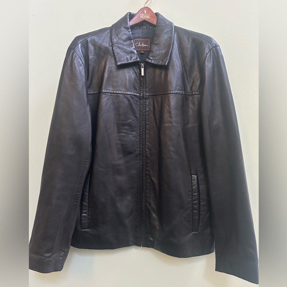 Cole Haan Leather Shirt Jacket Black Size Medium